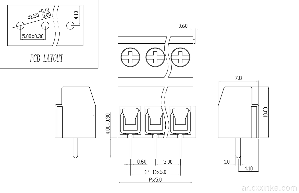 5.0mm pitch type pcb in-line terminal 2p3p يمكن تقطيعه