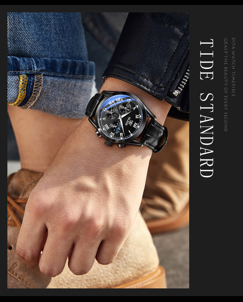 OLEVS 2871 Multifunctional Sports Watches Leather Luxury Fashion Genuine Leather Man Wristwatch Waterproof Luminous Men's Watch