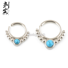 Brass Turquoise Stone Tribal Septum Clickers Indian Nose Ring