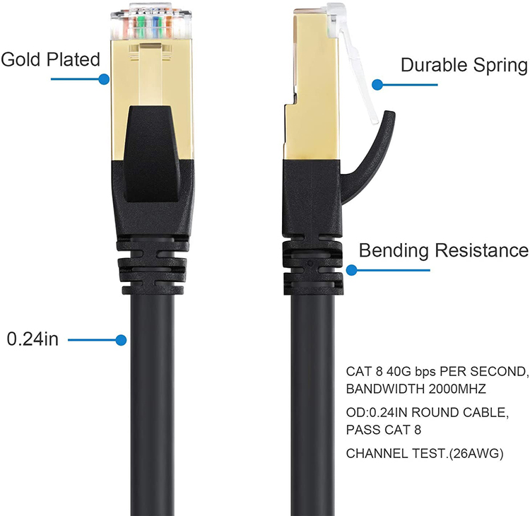 High Speed 40Gbps RJ45 network cat8 ethernet lan patch cable for Router Gaming