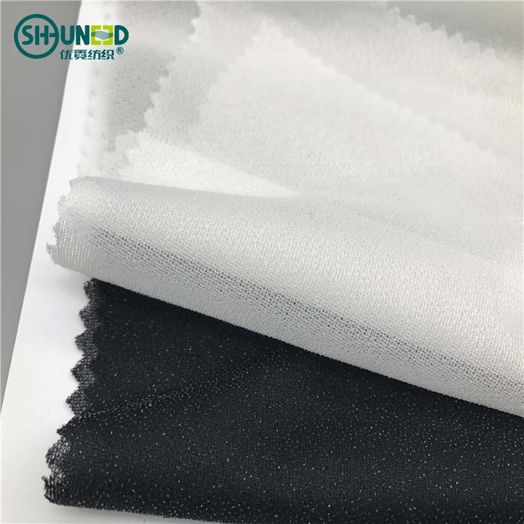 Chinese wholesale 100% polyester fabric material woven fusible elastic interlining two way stretch circular knitted interlining