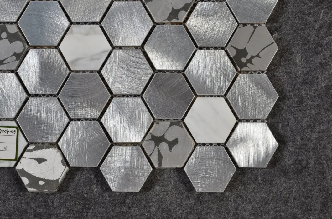 Marble and Stainless Metal American Olean Hexagon Mosaic Tile