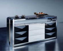 F005 Cohen wooden dining cabinet with stainless steel frame and marble top