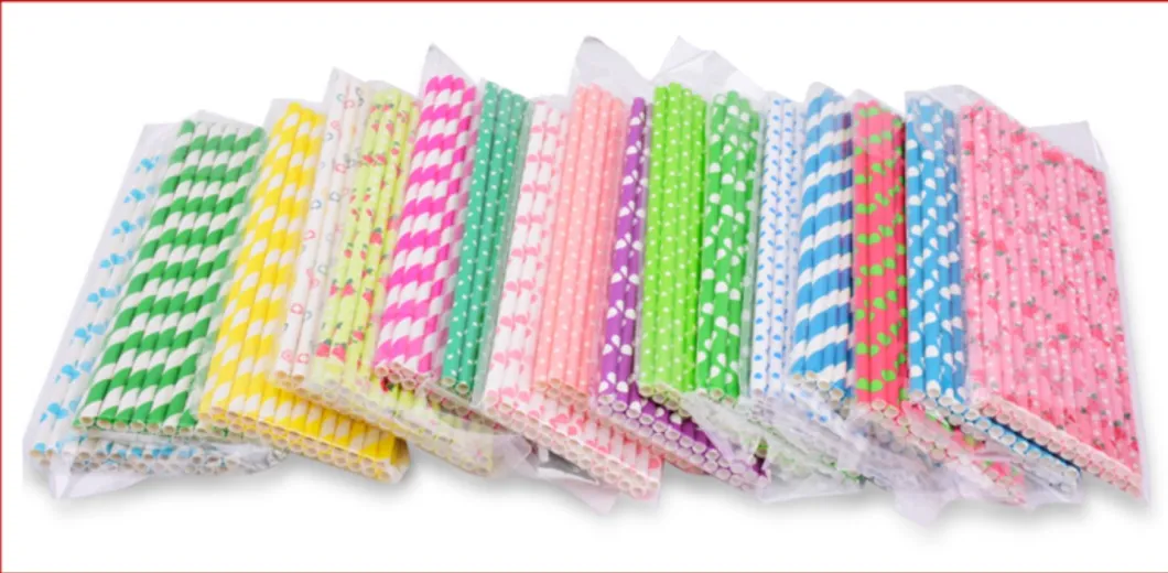 Wholesale Biodegradable Eco Friendly Strip Colors Printing Paper Straws