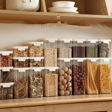 Transparent Plastic Food Storage Container for Kitchen - High Quality Cereal Containers Sealed Multigrain Jar