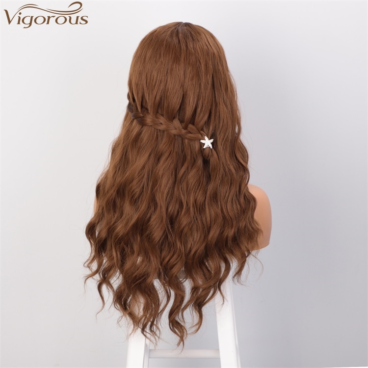 Vigorous 24 Inches Wholesale High Temperature Long Wavy Brown Wig Middle Part Synthetic Silky Wigs For Black Women