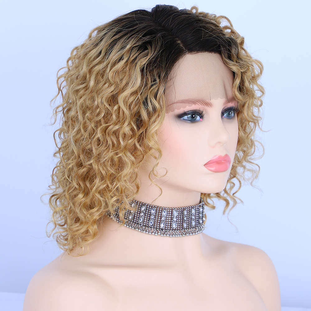 AISI Vendor Ombre Blonde Short Bob Swiss Lace Wigs Curly Wave 100% Brazilian Human Hair Lace Front Wigs For Black Women