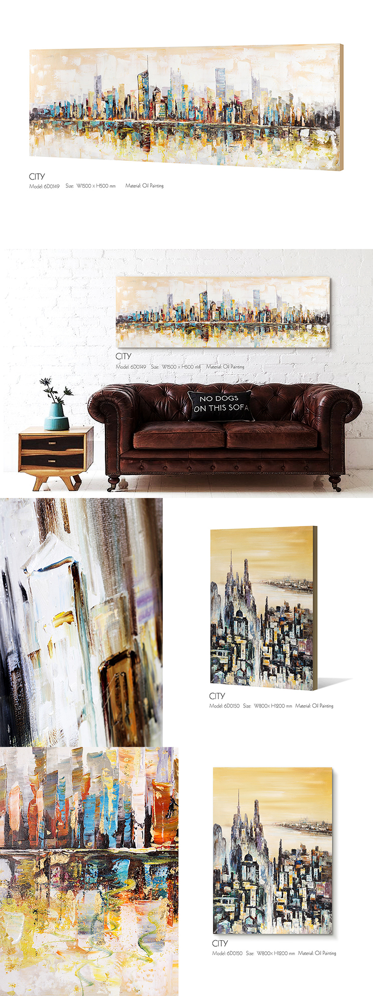 Chinese Factory Wholesale 100% Hand painted Canvas Wall art Modern style city view Abstract Scenery Oil Painting on Canvas