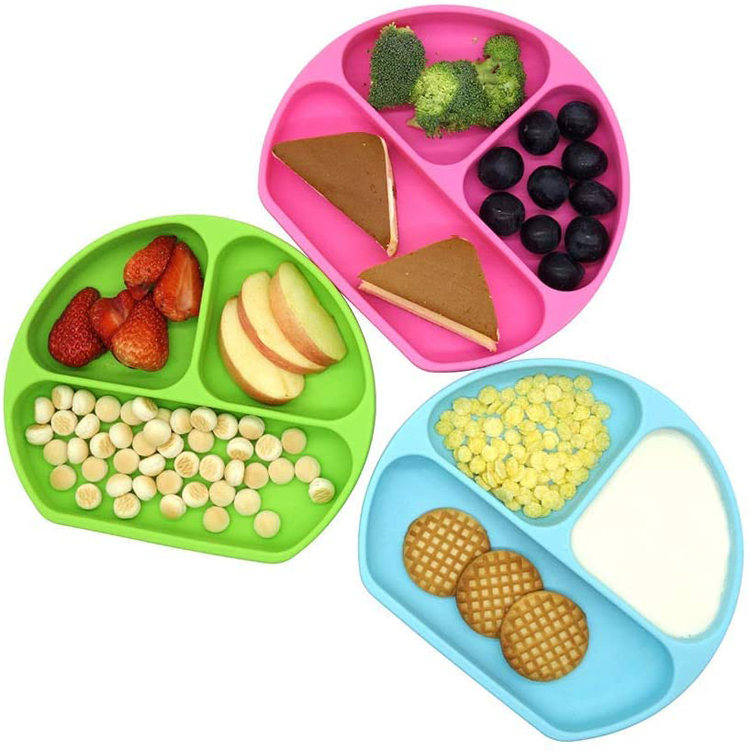 Amazon Hot Sale Kid Non-slip Feeding Bowl Rubber Plates Round Small Silicone Baby Food Plate