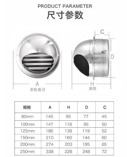 Stainless Steel Round Duct Air Mushroom Vent Cap Diffuser Grill