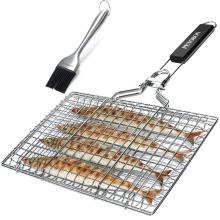Folding Portable Stainless Steel BBQ Grill Basket For Fish Vegetables Shrimp with Removable Handle