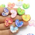 100Pcs New Mix Colors Glitter Filled Resin Heart Flatback Cabochon For DIY Phone Craft Decoration