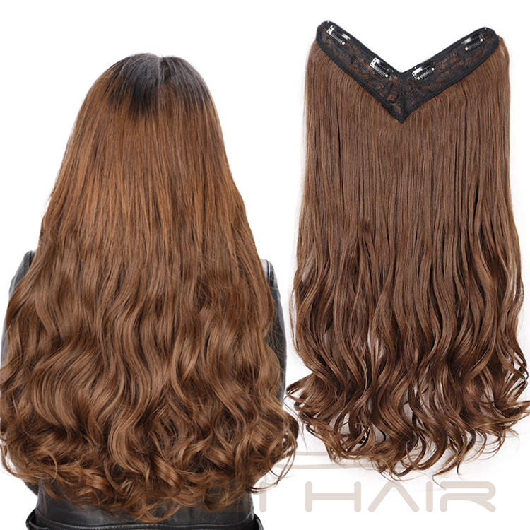 Aisi Hair High Temperature Fiber 4 Clips Synthetic Clip In Hair Extensions Long Wavy Brown Clip In Hairpieces for Women