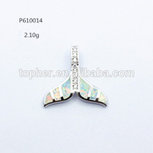 925 sterling silver white fire opal fishtail pendant