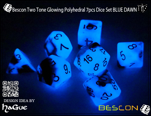 Bescon Two Tone Glowing Polyhedral 7pcs Dice Set BLUE DAWN-7