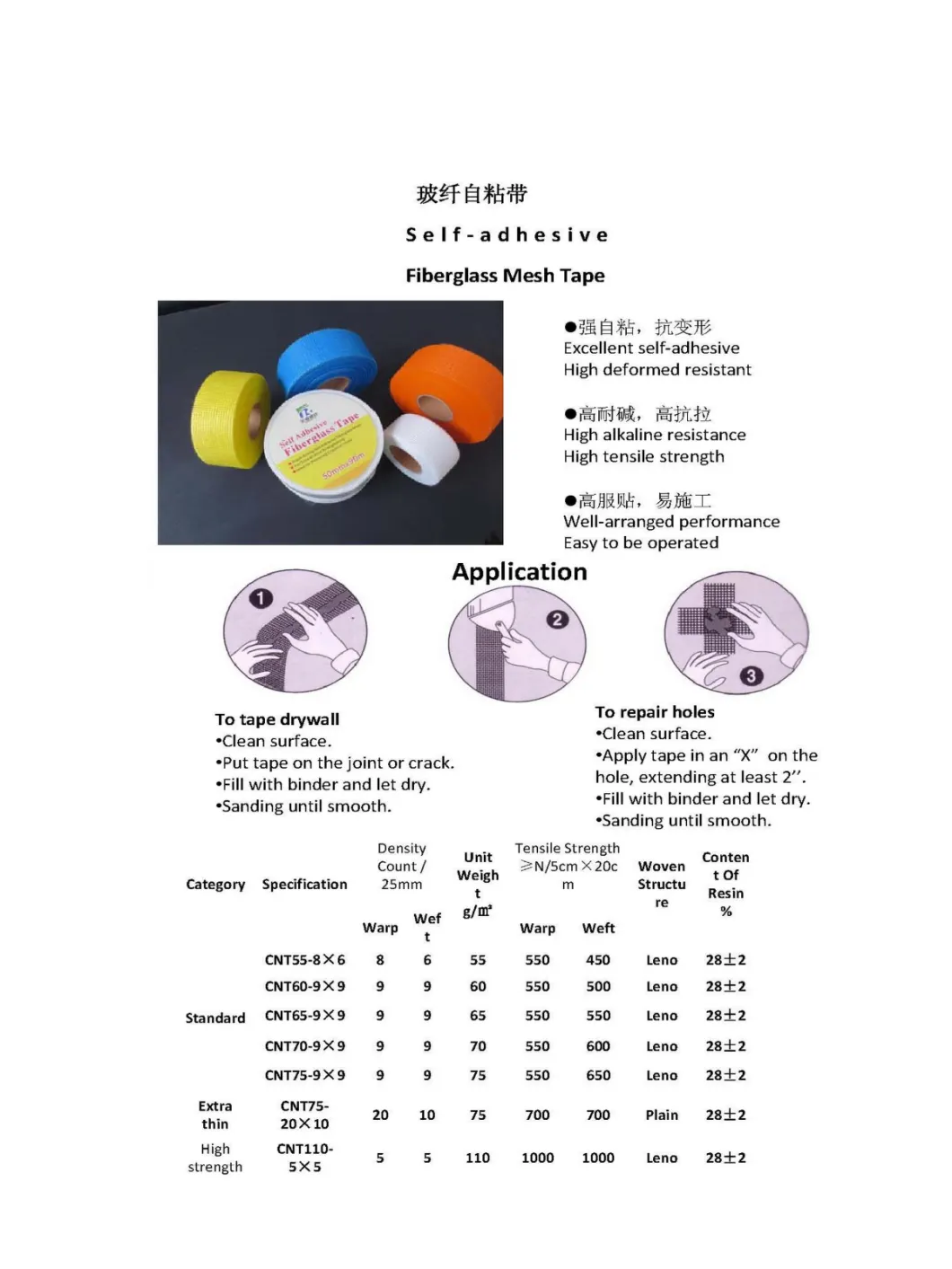 Self Adhesive Fiberglass Mesh Tape for Drywall