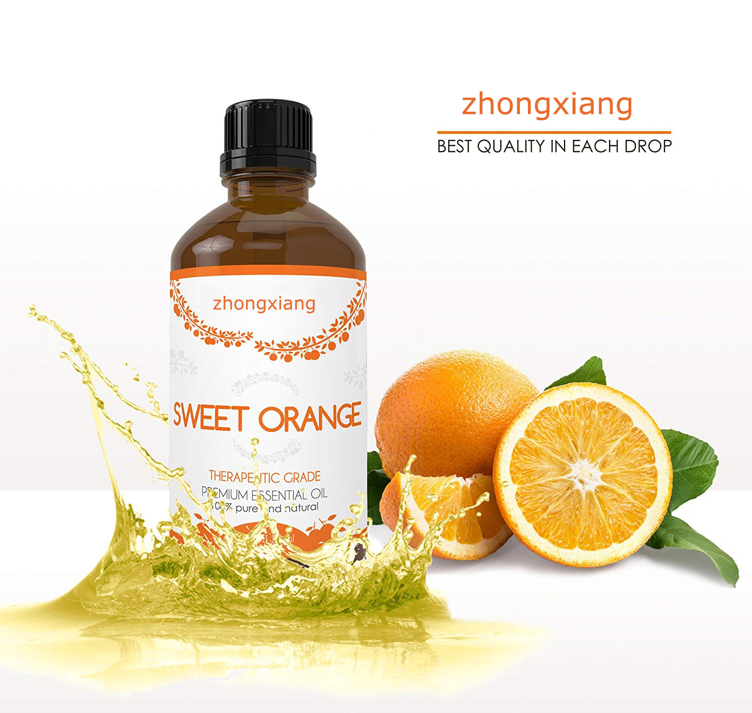 Aceite de naranja dulce 100% puro y natural para uso en la preparación de bebidas, jabón y medicamentos para pasta de dientes.