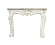 Custom White Marble Fireplace Mantel with Rococo Design