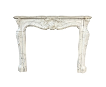 Custom White Marble Fireplace Mantel with Rococo Design