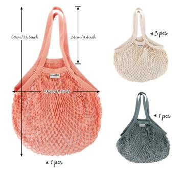 Colored Cotton Fishnet String Crochet Tote Bag