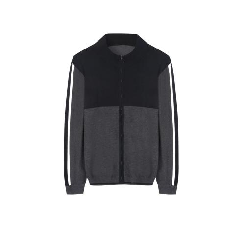 Men's Knitted Stretchable Panel Sleeve Full Zip Cardigan