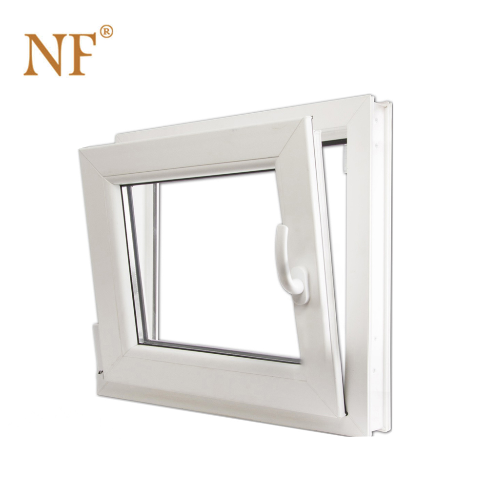 White aluminum top hung basement wind out window