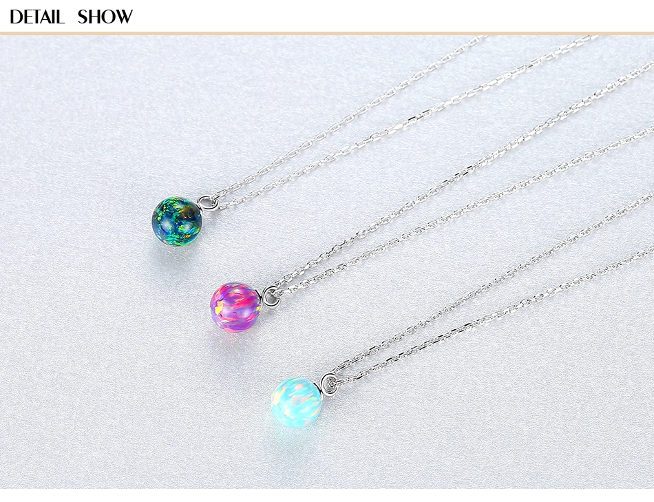 Lovely 925 Sterling Silver Ball Opal Pendant Necklace