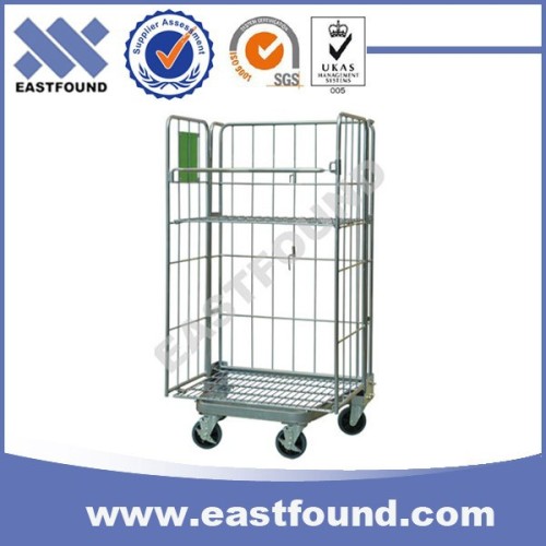 Warehouse Industrial Roll Cart Portable Folding Metal Trolley With Wheels