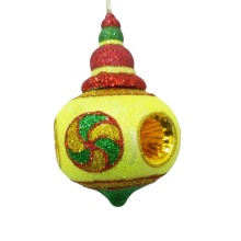 Multicolor 8Cm Glitter Resin Cap Glass Ball Ornament with Candy Pattern