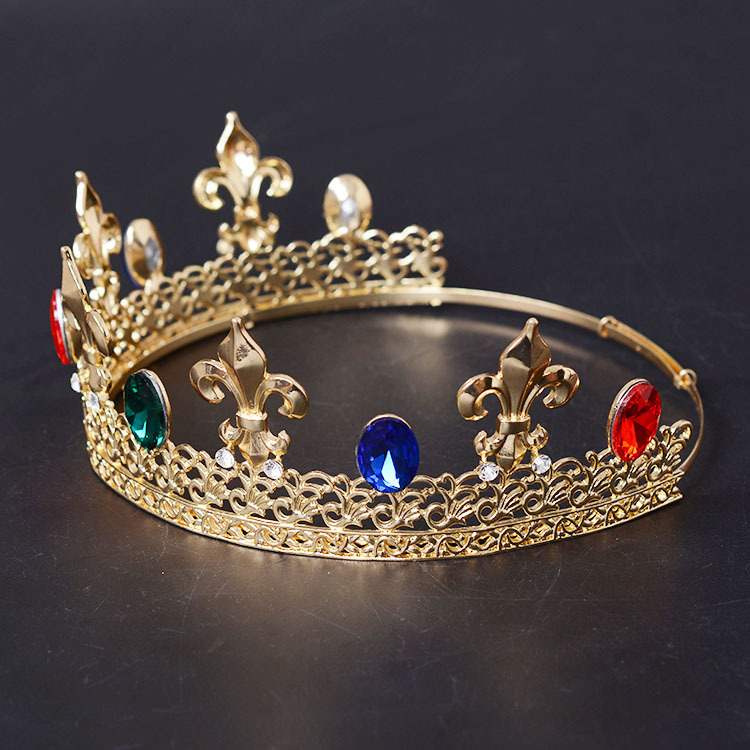 Gold Plated Colorful Diamond Rhinestone Baroque Crown