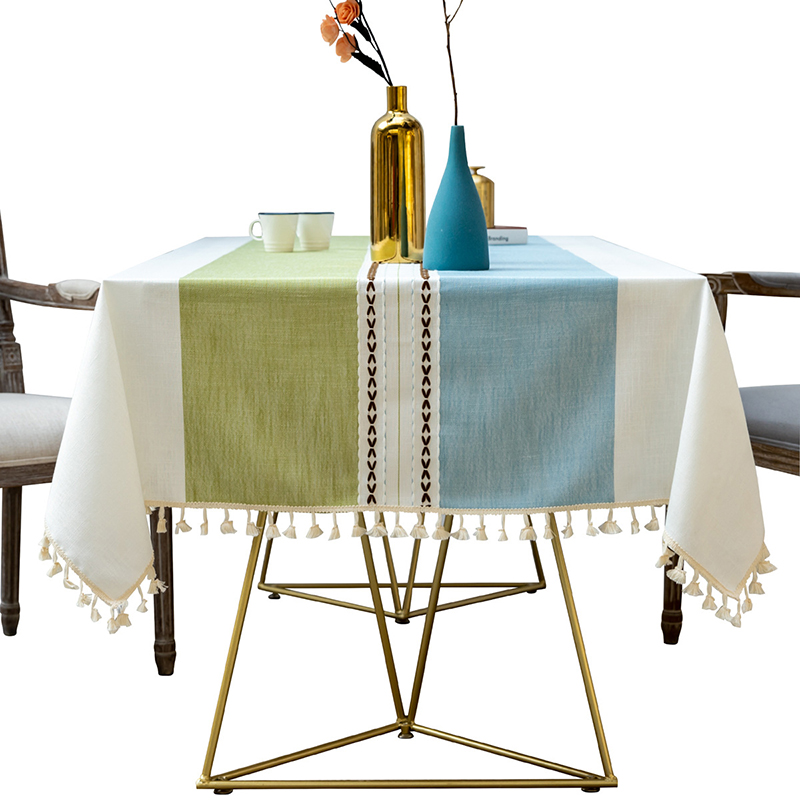 DEQI Recycle Linen Table Cloth Rectangle Table Cloth with Tassel Tablecloth Cover Table Mat for Home Outdoor Part Decoration