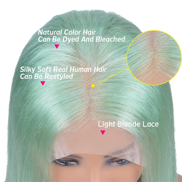 Green Lace Front Human Hair Wig Virgin Brazilian Hair Short Colored Straight Pre Plucked Lace Front Wigs