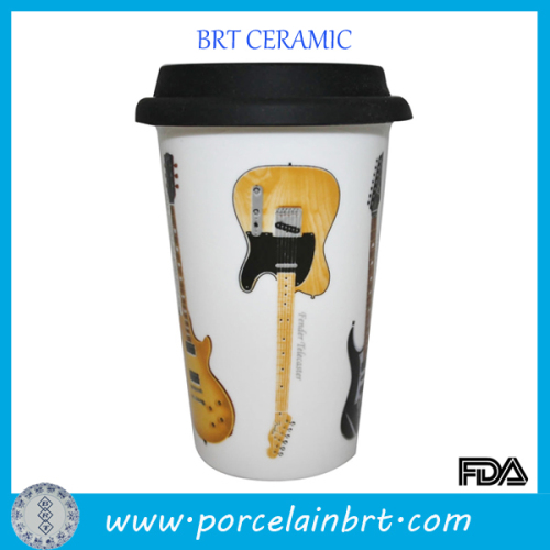 Double-walled Thermo Guitar side on Travel Mug with Silicone Lid