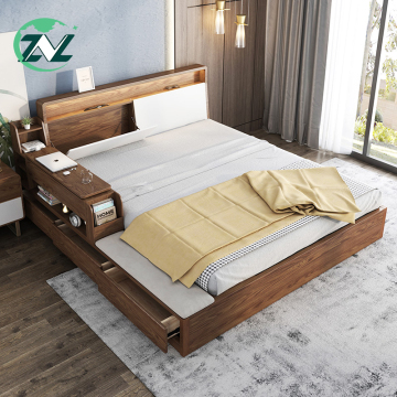 Minimalist Bedroom Solid Wood Bed Tatami Storage Bed