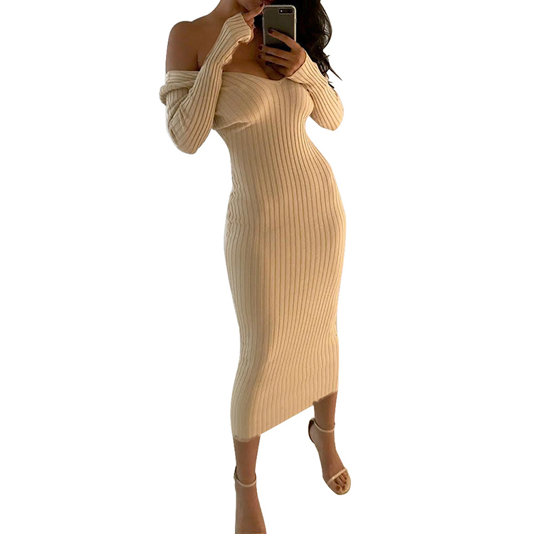 Custom Logo long sleeve sexy knit sweater solid Bodycon Dress Plus Size Bodycon Dress