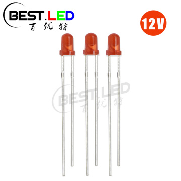 12V 3mm Red LED Built-in Resistor DC