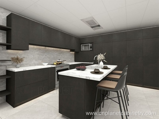 Black color matte lacquer modular kitchen cabinet set