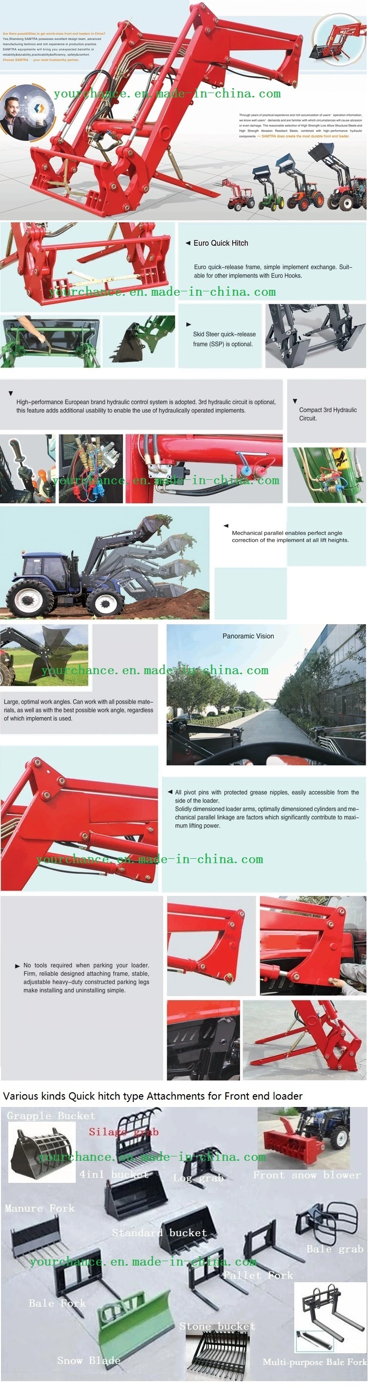 Hot Sale Loader Excavator Tz04D Front End Loader for 30-55HP Wheel Farm Tractor with ISO Ce Certificate