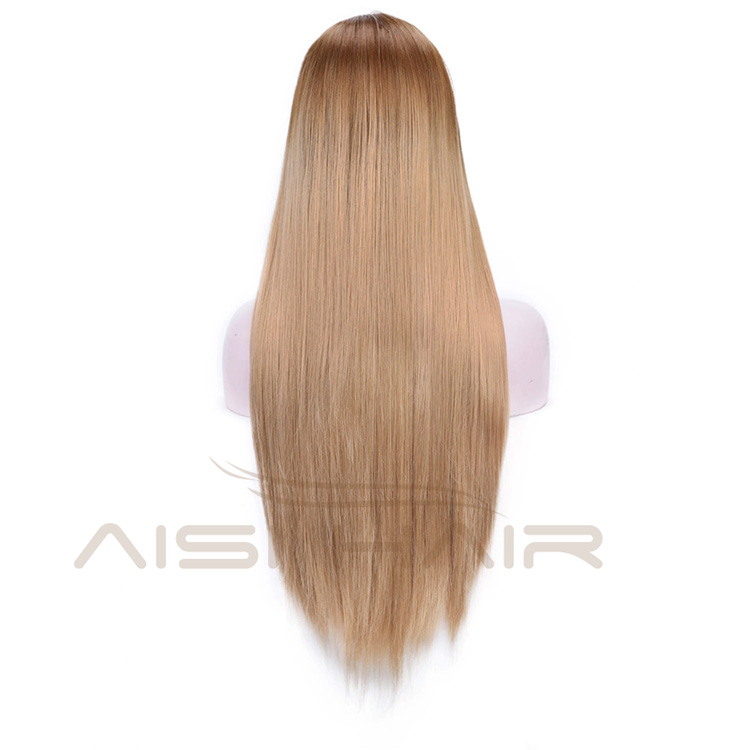 Aisi Hair Ombre Brown Lace Front Long Straight Wig High Temperature Fiber Synthetic Silk Straight Lace Front Long Wigs for Women