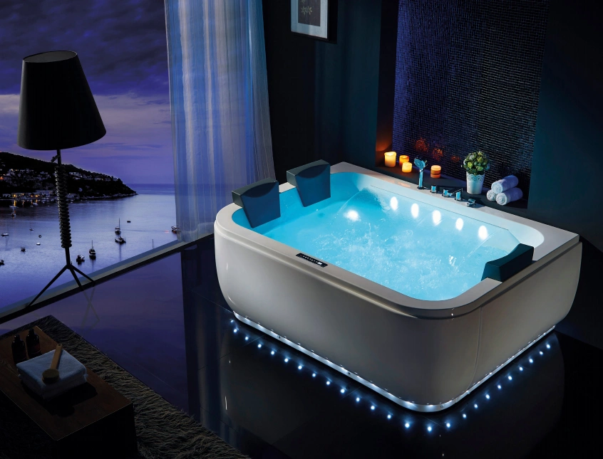 Fashion Design with Colorful LED Light Jets 3 Person Bathtub