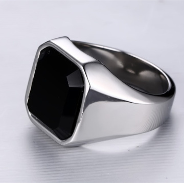 Men's Stainless Steel Gemstone Black Agate Stone Ring