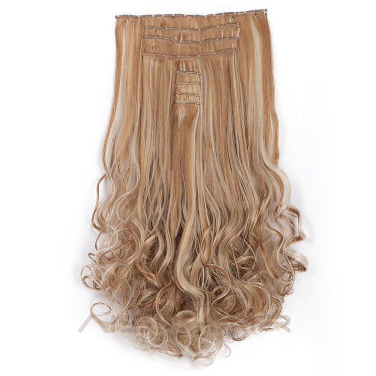 Aisi Hair Synthetic Hair Extensions 8 Pcs 18 Clips Long Wavy Full Head High Temperature Mixed Color Clip In Hair Extensions