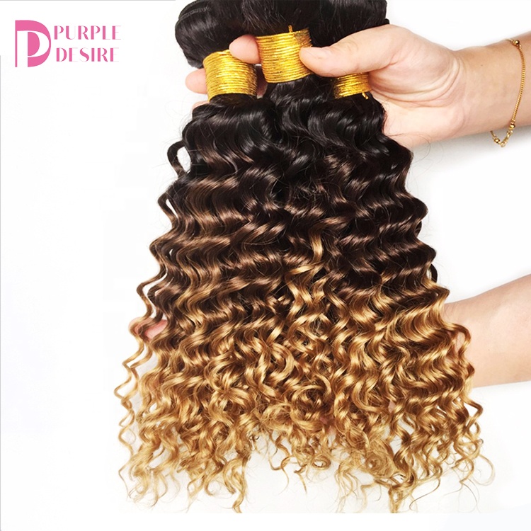 Xuchang hair factory Wholesale blonde  1b 4 27 deep wave hair bundles