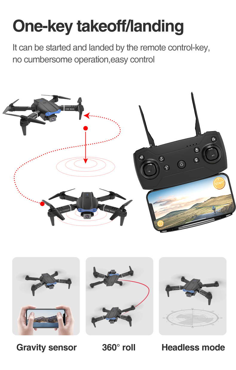 NEW E99 MAX 4K 1080P HD Dual Camera With WiFi FPV Altitude Hold Mode Profesional Helicopter Foldable Quadcopter