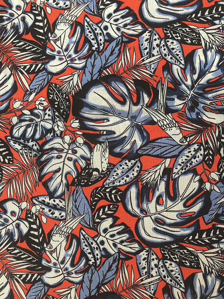 Tropical Leaves Polyester Bubble Chiffon Printing Fabric