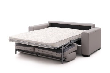 Modern Grey Leather Convertible Sofa Bed with Mattress
