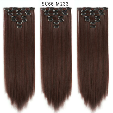 Vivian 22 Inch Clip-On Hair Extensions: 16 Clips, Natural Pink Double Weft Straight Hair Pieces