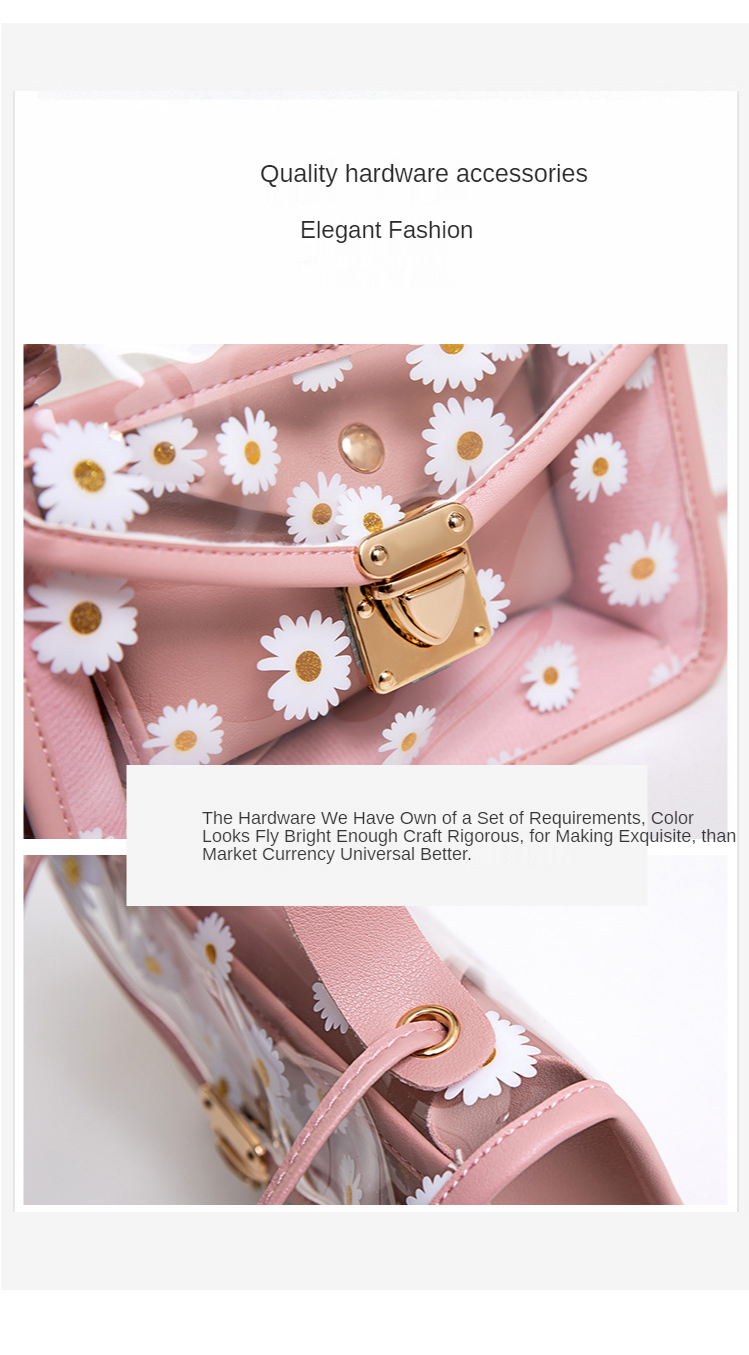 Fashion Female 2021 New Mother-and-child Transparent Bag Chrysanthemum Simple Small Square Bag Single Shoulder Messenger bag