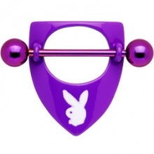 Playboy titane violet lapin tête anneau de mamelon de bouclier