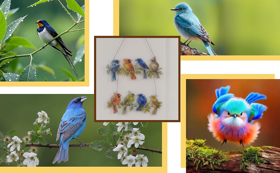 Suluboya Kuş Dalı Akrilik Güneş Yakalayıcı Watercolor Bird Branch Acrylic Suncatcher